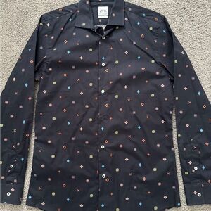 Zara Men's Black Multicolor Geometric Shirt
